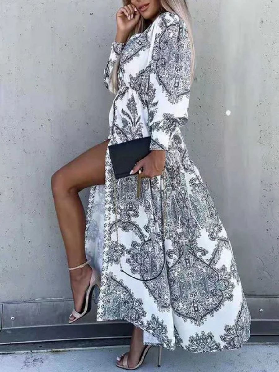 ModaFesta - swiss-printed-high-slit-dress-white 